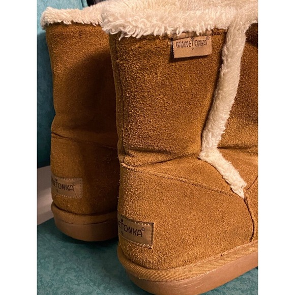 Minnetonka Suede Boots Faux Fur‎ Lined Winter Warm Comfy Brown Size 10 - Picture 1 of 7